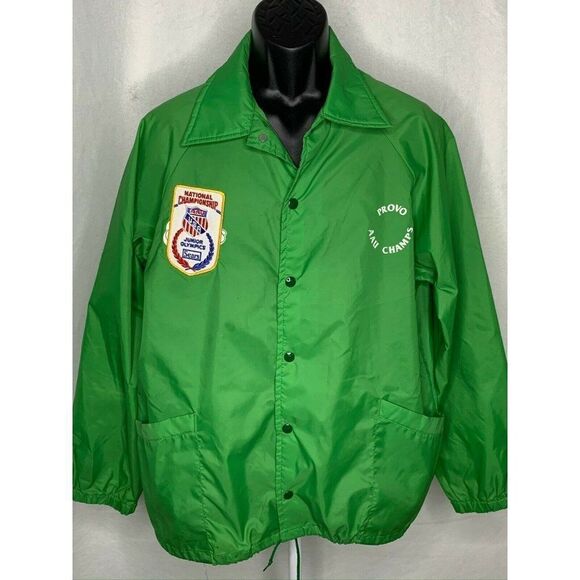 Vtg AAU Junior Olympics Windbreaker Jacket L Green - Picture 1 of 10